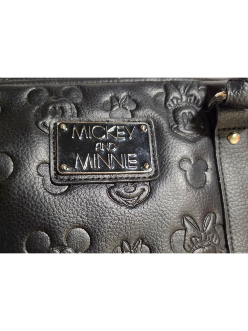 Loungefly Disney Mickey Minnie Embossed Black Barrel Bowler Satchel Purse w/ Dus - Picture 3 of 9